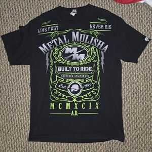 Metal Mulisha Black Tee with Neon Green Graphics